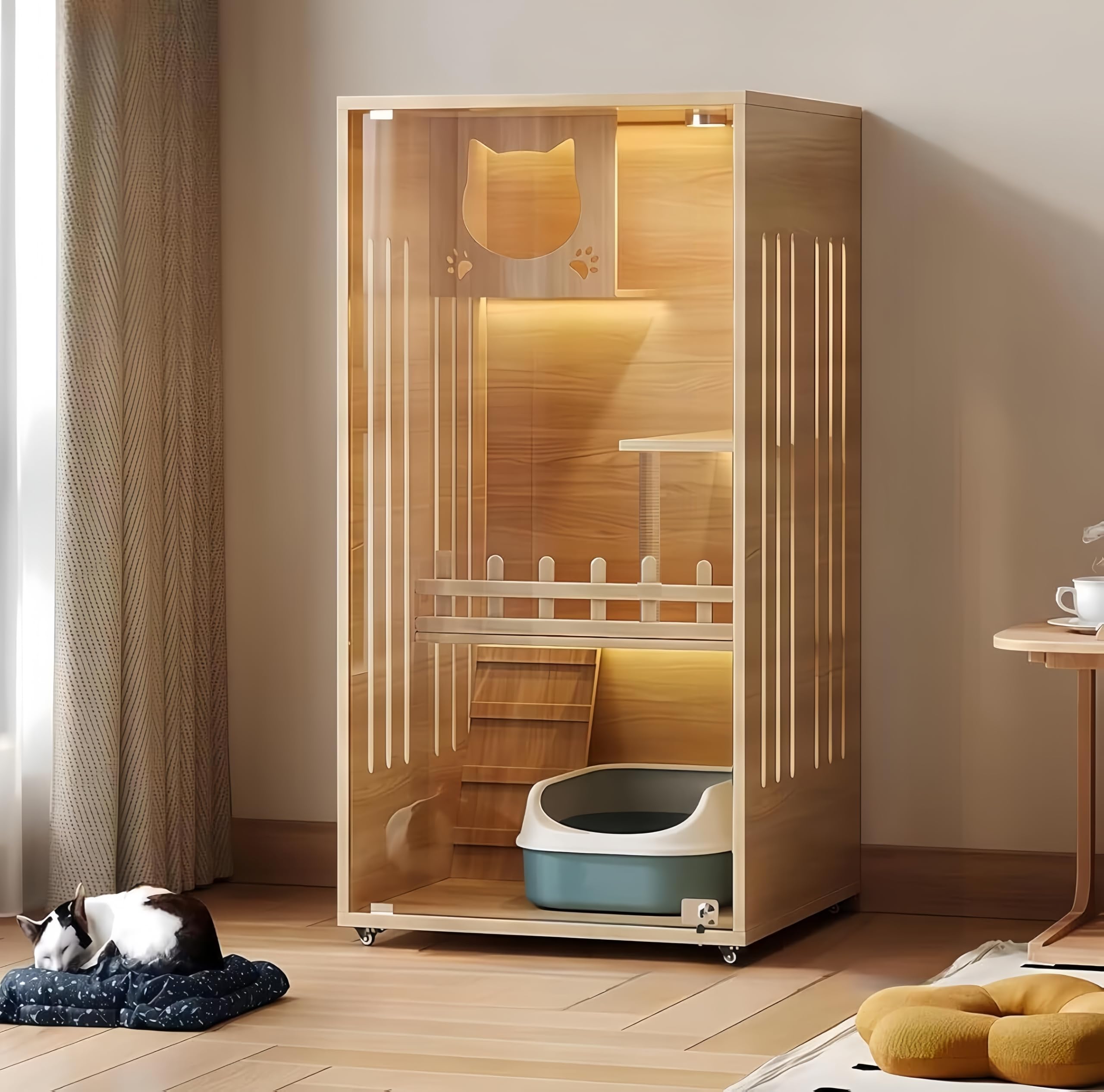 Amazon.co.jp: TUIYIDUO 猫 ケージ 木製 大型 キャスター付き 通気性